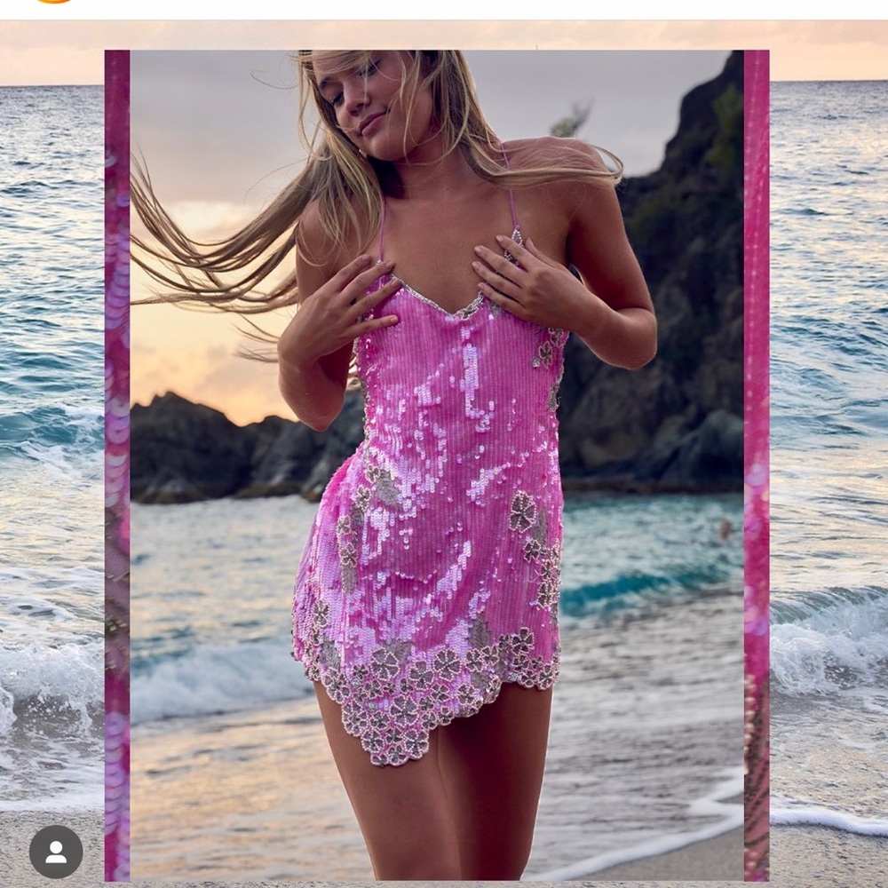 LoveShackFancy Meline Embellished Minidress Pink Dress Size 4 NWT
